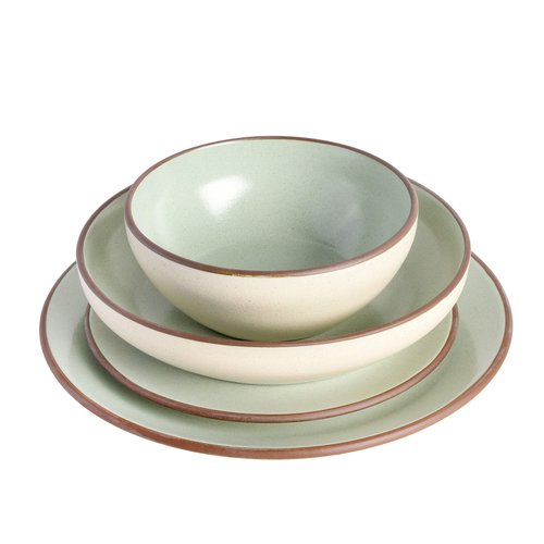 Gibson Elite Contempo Classic 16-Piece Double Bowl Dinnerware Set, Service for 4 – Mint Stoneware Plates and Bowls