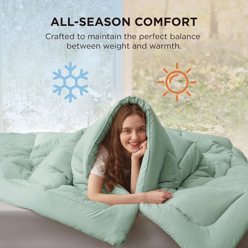 Bedsure Comforter Duvet Insert - All-Season Queen Size Quilted Down Alternative Bedding, Sage Green 88 x 88 Inches