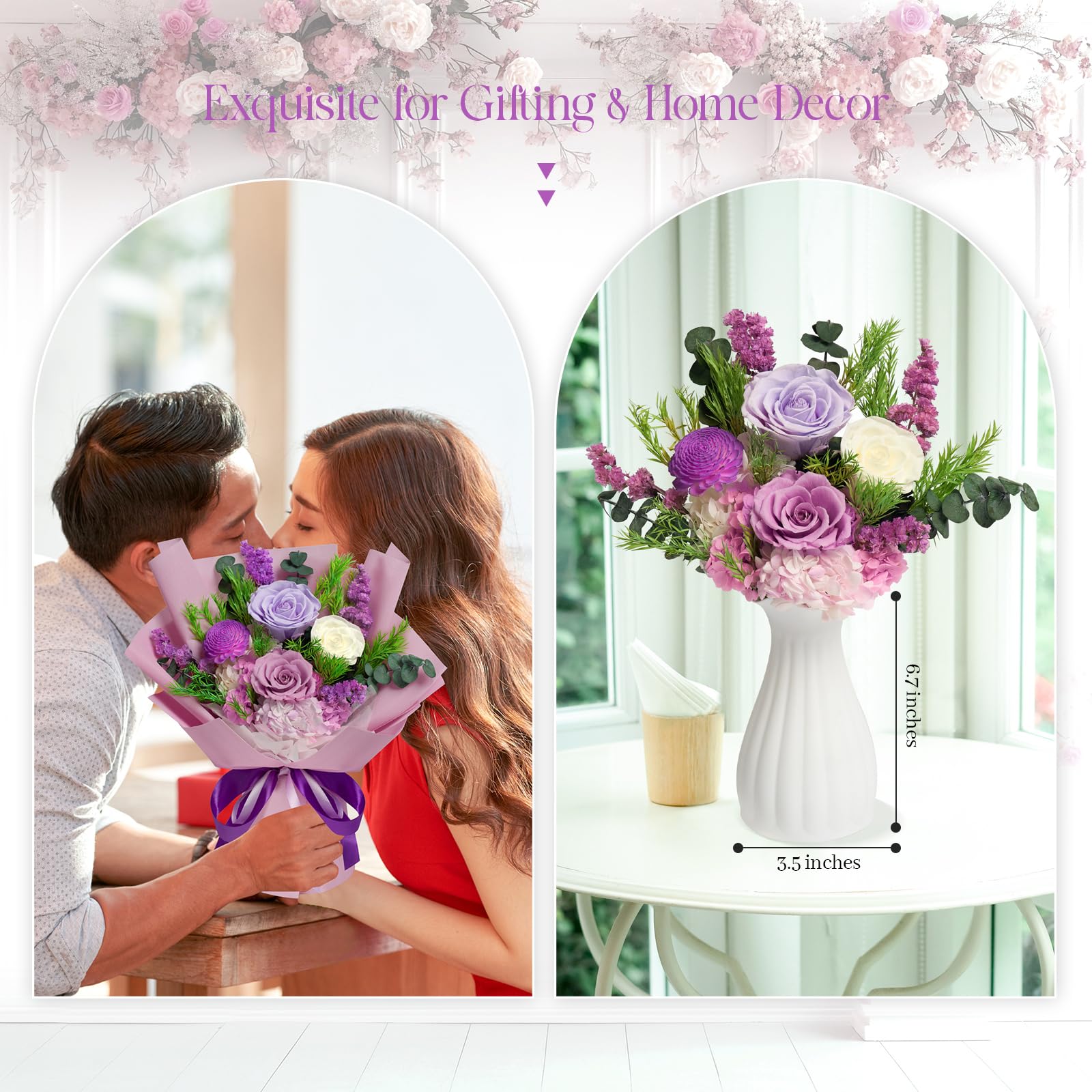 Preserved Flowers Bouquet - Birthday Gifts for Women, Real Flowers for Delivery Prime, Long-Lasting Eternal Rose for Her on Valentines Mothers Day Christmas Anniversary (Purple)