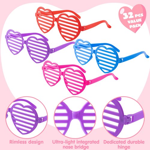 JOYIN 32 Packs Valentines Day Shade Glasses with Gift Cards Heart Shaped Shutter Heart Glasses Valentines Day Accessories for Kids Party Favor Classroom Exchange Prize Supplies