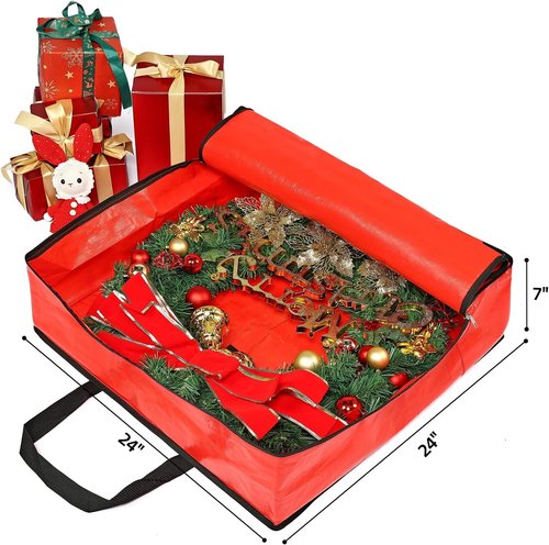 HOMEST Wreath Storage Container - Durable Zipper Bag with Extra Straps & Pest Protection | 24" Premium Organizer