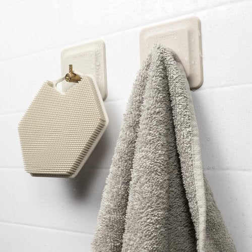TOOLETRIES Arnold Silicone Shower Hook 2 Pack - Toiletries Organizer, Silicone Hooks, Removable & Reusable Shower Accessories - Sand
