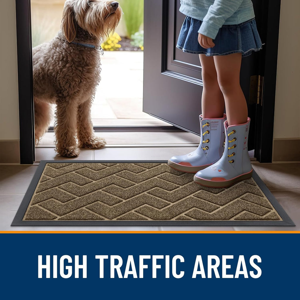OLANLY Waterproof Front Door Mat - All-Season Indoor/Outdoor Doormat, Sturdy Natural Rubber, Herringbone Brick (Brown, 71x23)