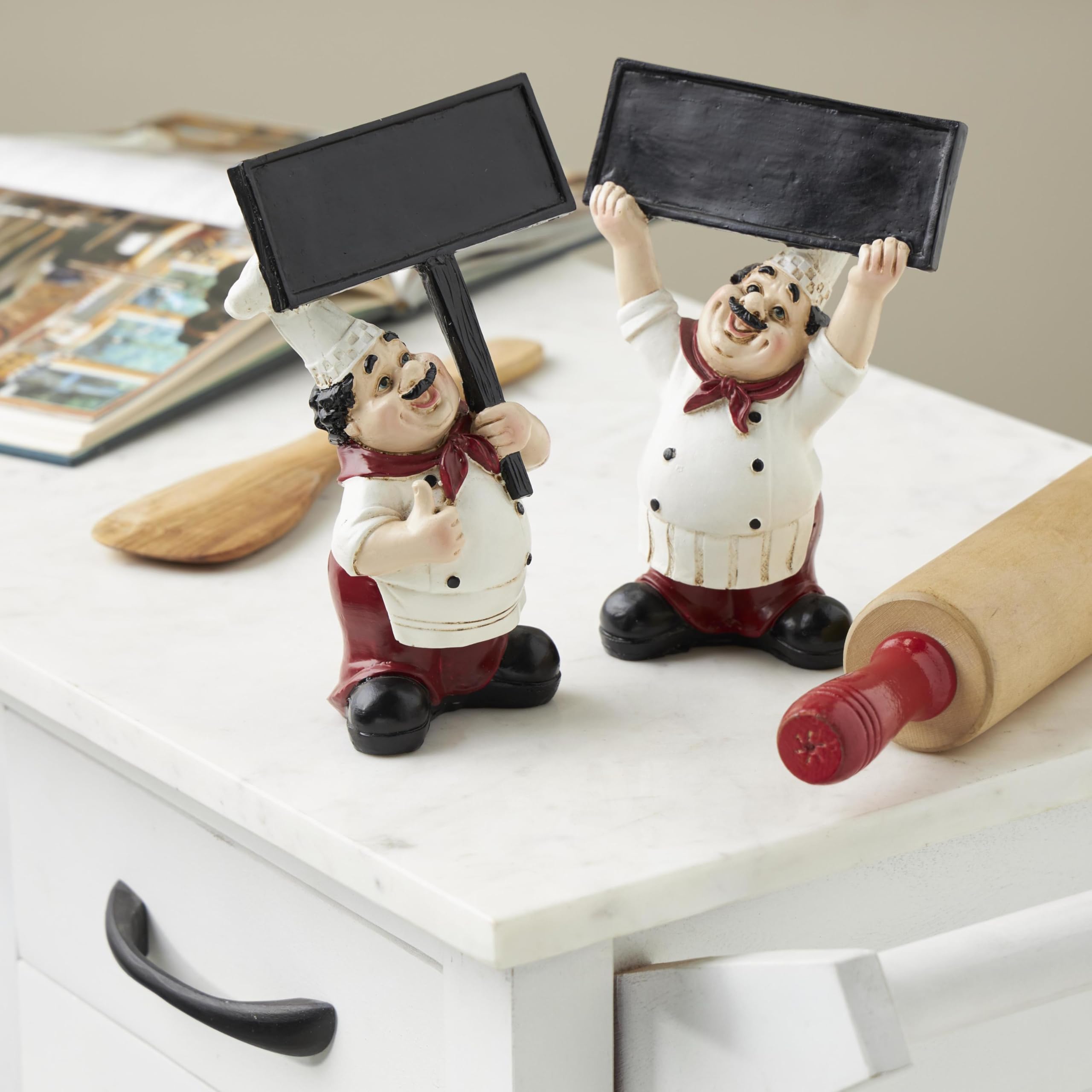 Deco 79 Polystone Chef Decorative Sculpture Kitchen Decorative Figurine Home Decor Statue with Chalkboard, Accent Figurine 10" x 6" x 14", White