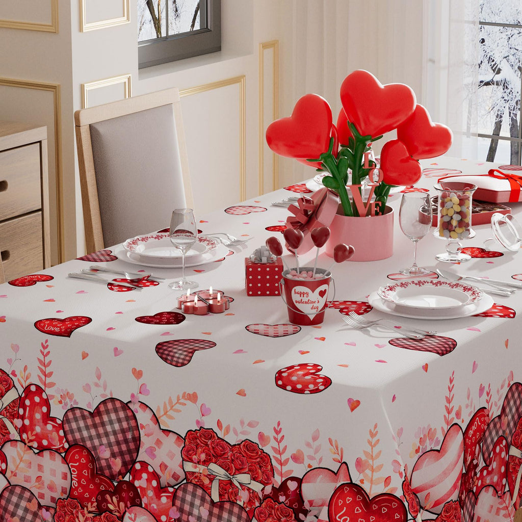 XCHI Love Hearts Valentine's Day Tablecloth Rectangle Table Cloth Washable Table Covers for Indoor Dining Home Party Decorations 60x84 Inch