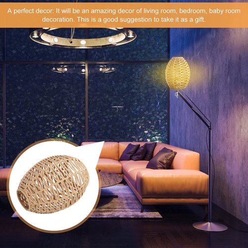 Cabilock Hand-Woven Braided Rope Lampshade 9.64X7.08X7.08 Inch Wicker Pendant Light Cover for Living Room Bedroom Warm Ambient Lighting