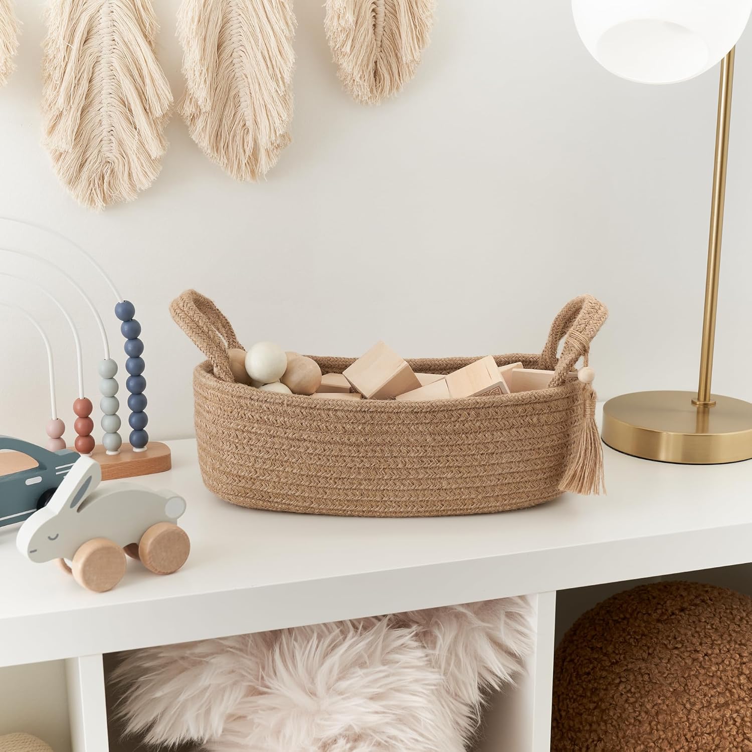 Skiennix Decorative Toilet Paper Basket - Stylish Bathroom Organizer for Tank Storage | Boho Jute Cotton Rope with Tassel