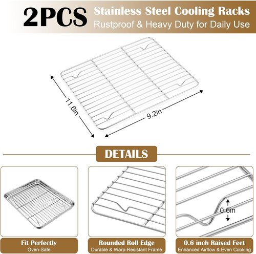E-far Baking Sheet Set - Stainless Steel Cookie Sheets with Cooling Racks | Non-Toxic & Heavy Duty, 12.4 x 9.7 x 1 Inch