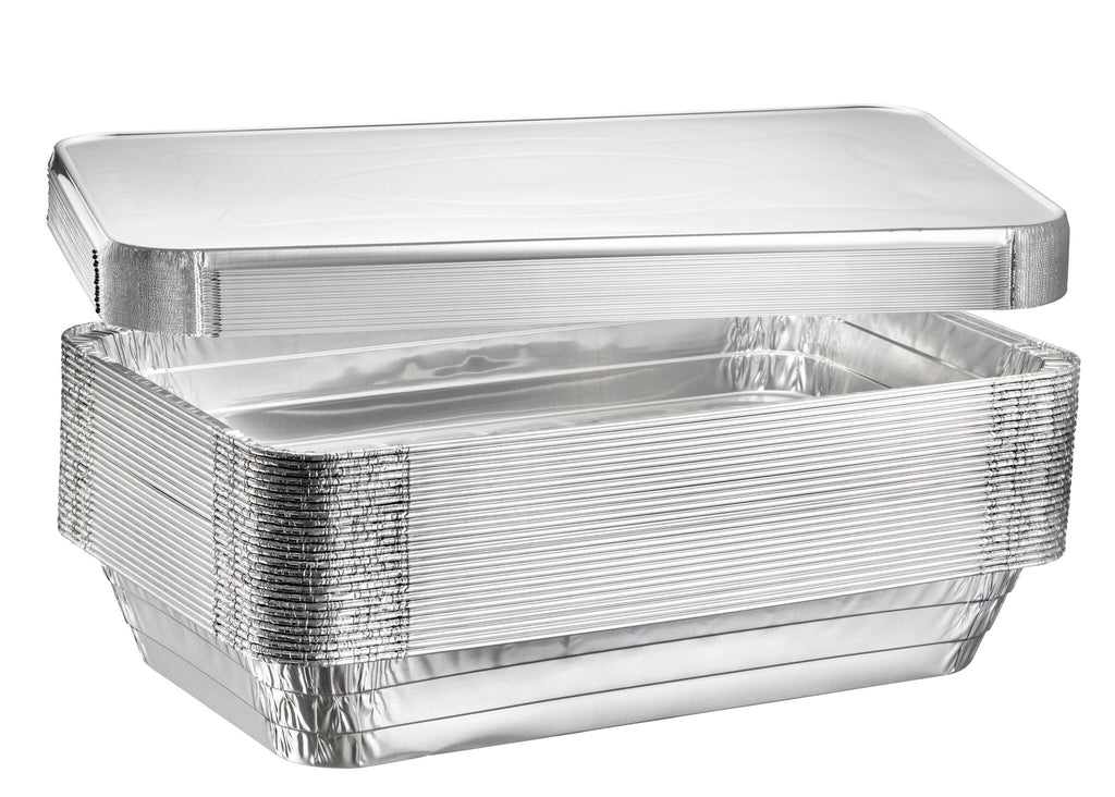 Plastible Full Size Deep Steam Aluminum Table Pans - Disposable to go Foil Pans for Chafing, Baking, Storing and Catering Containers (21” x 13” x 3”) (10, With Lids)