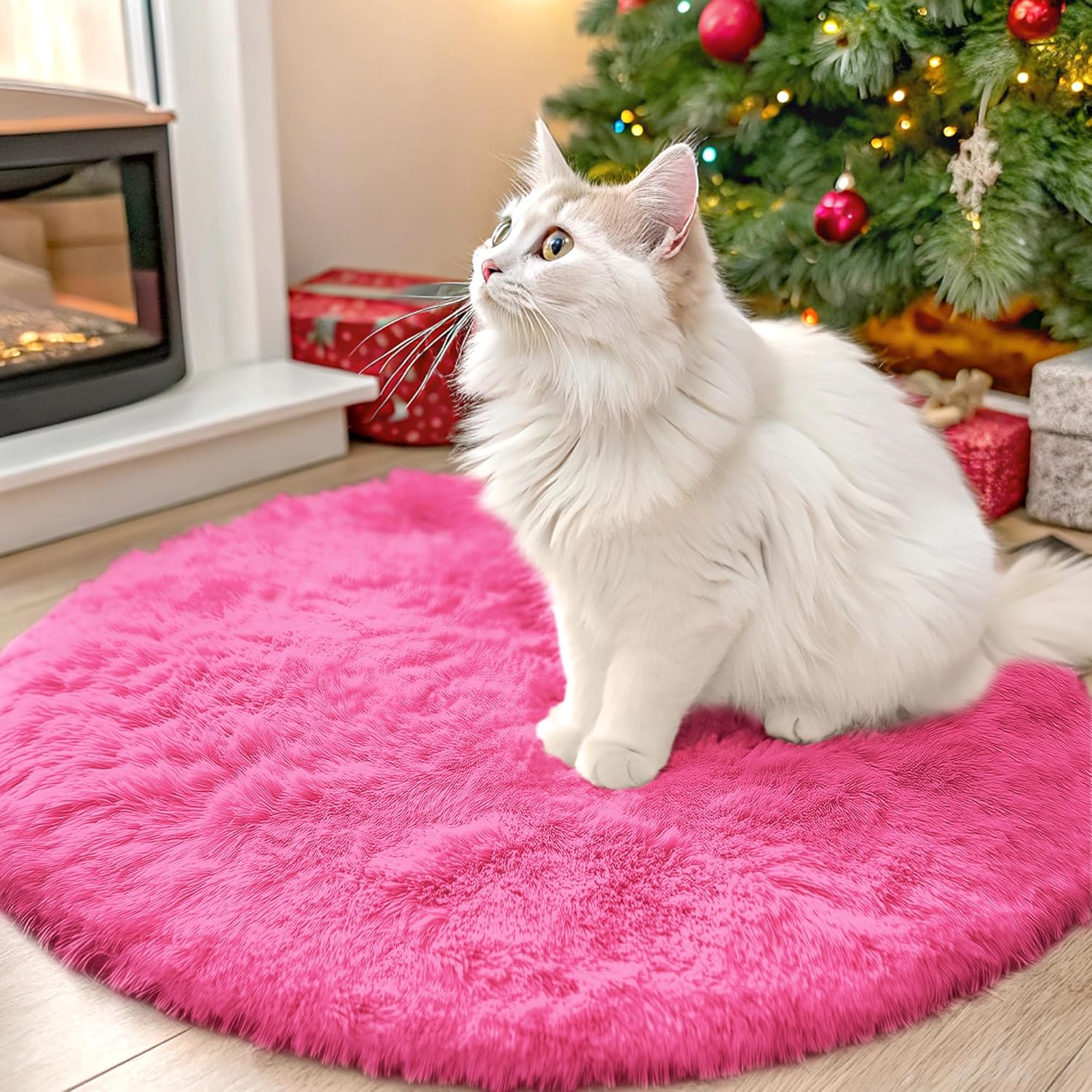 OLANLY Hot Pink Round Rug - Soft, Fluffy Shaggy Carpet | 2 ft Machine Washable Area Rug for Bedroom & Nursery Decor