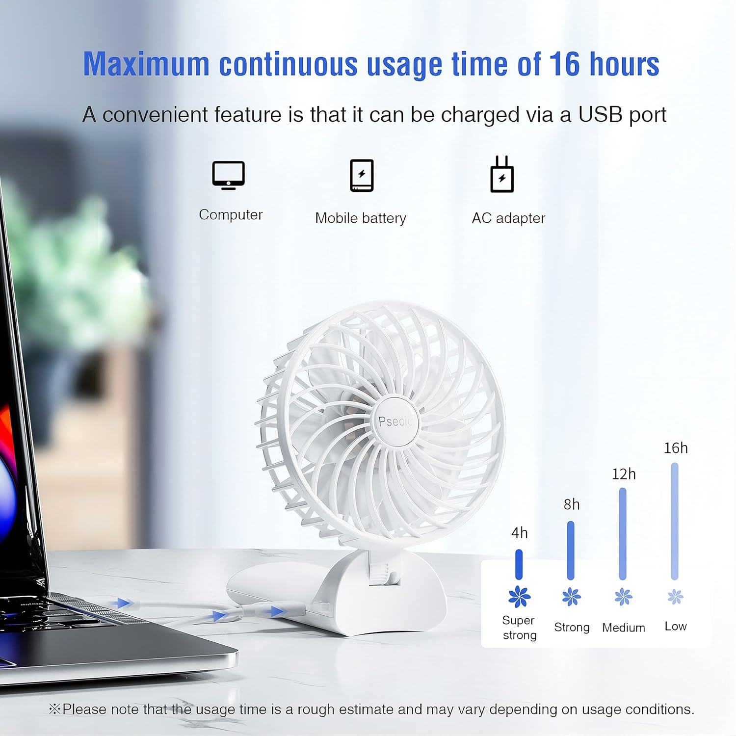 Psecici Mini Portable Handheld Fan - 4 Speed Levels | 180° Foldable Design for Travel & Office