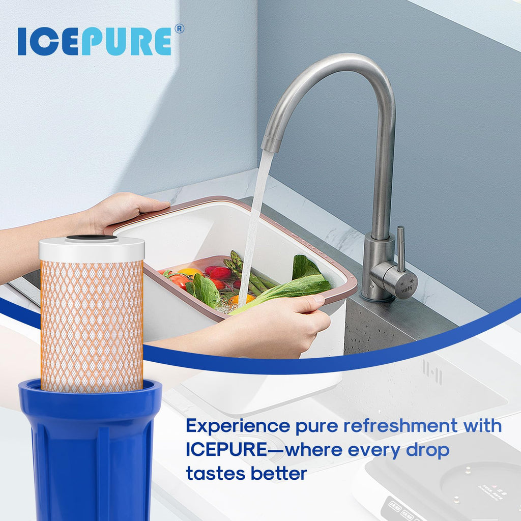 ICEPURE 4.5" x 20" Activated Carbon and KDF Large Capacity Water Filter, Whole House Heavy Metal Filtration, 5 Micron CTO20BB-KDF Whole House Water Filter, 1 PACK