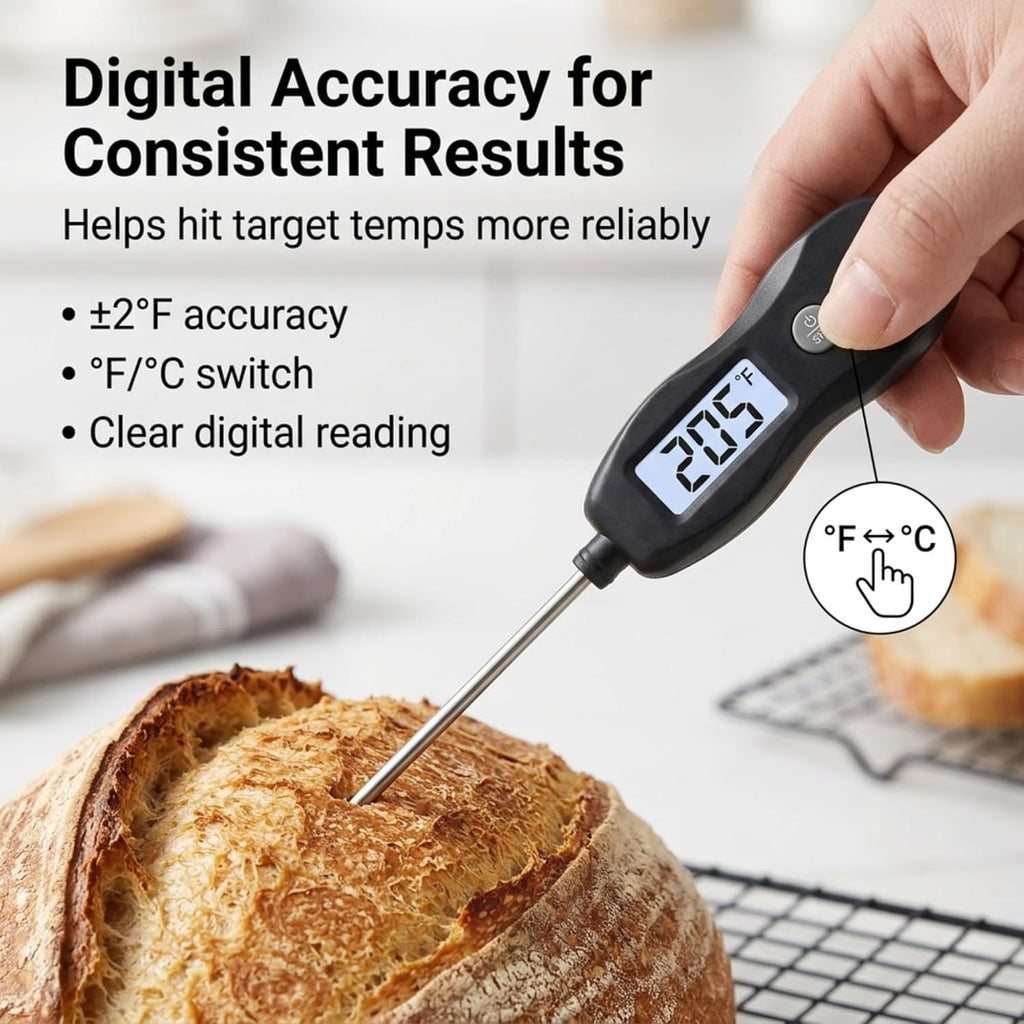 Meat Thermometer Digital - Instant Read Waterproof Food Thermometer with Backlight for BBQ, Grilling & Baking (Black)