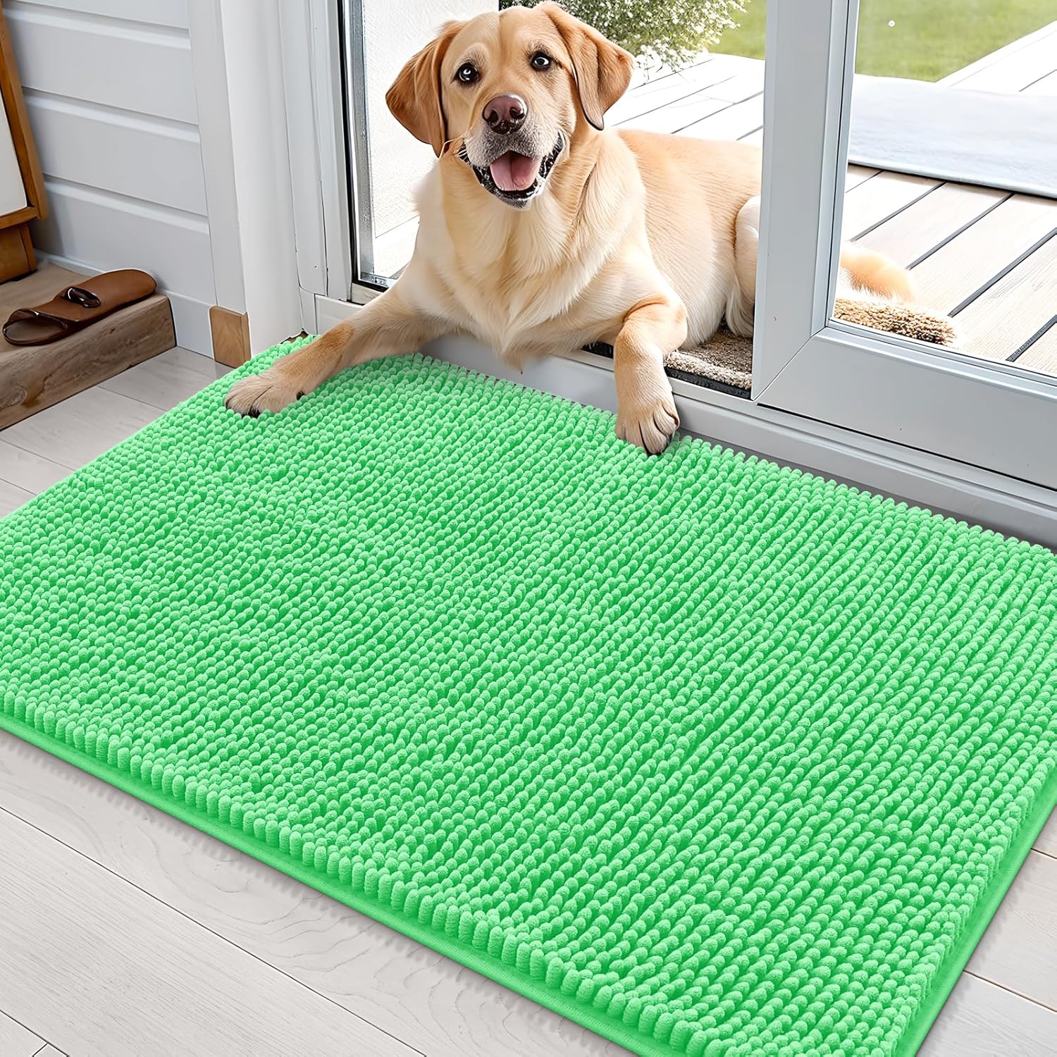 OLANLY Dog Door Mat - Absorbent Non-Slip Washable Doormat for Muddy Paws | 36x24 Mint Green