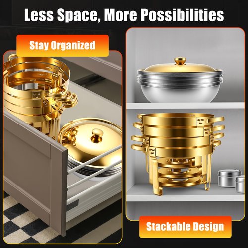 Chafing Dishes for Buffet 2Pack 4.5QT Round Stainless Steel Chafing Dish Set for Home Parties Catering Events Complete Buffet Warmer Set (Gold 2)