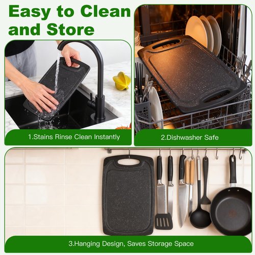 Cutting Boards,12.5"×7.7" Plastic Chopping Board Made From Natural Food Grade Material,BPA Free&Eco,Non Slip&Juice Groove,Dishwasher Safe,Double-Sided Usable,Dark Grey