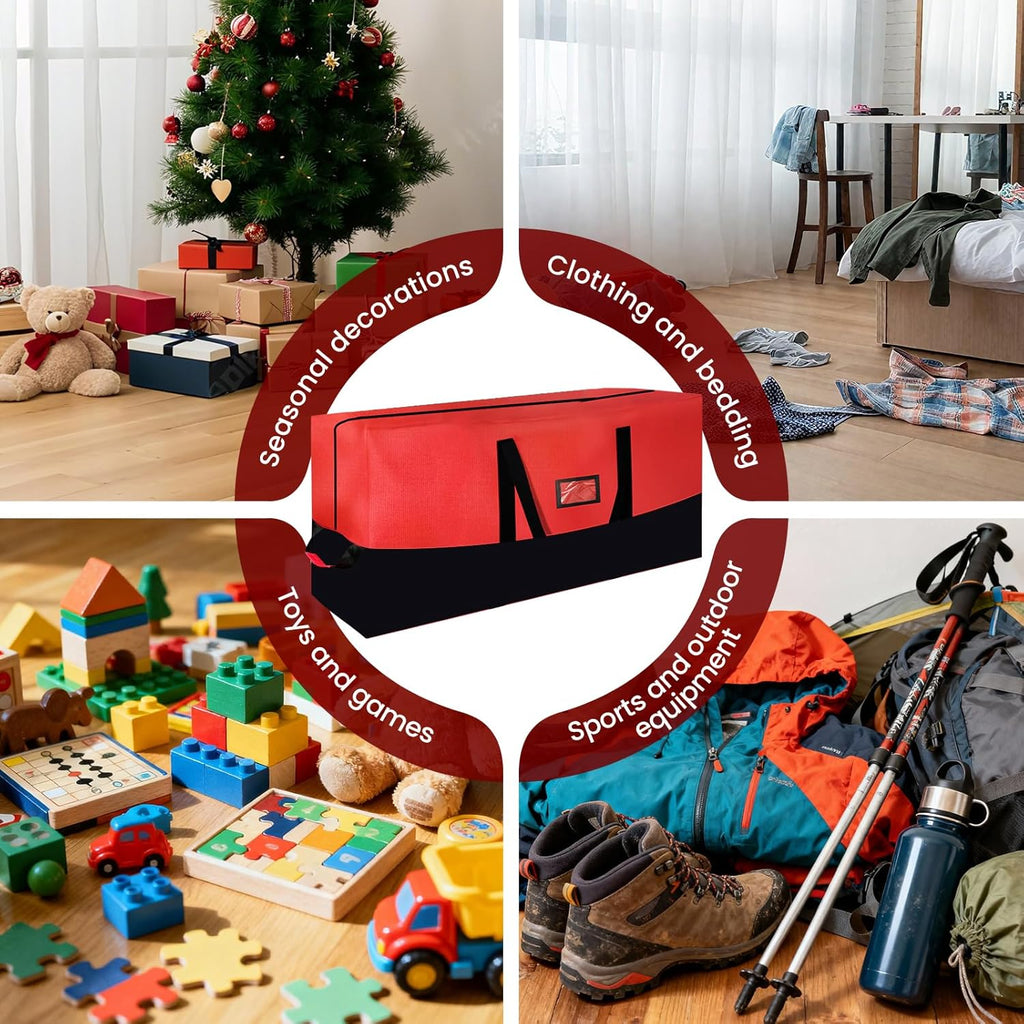 Regine Switzerland Heavy Duty Christmas Tree Storage Bag - Waterproof, Durable Zipper & Handles for 9ft Trees | Black & Red