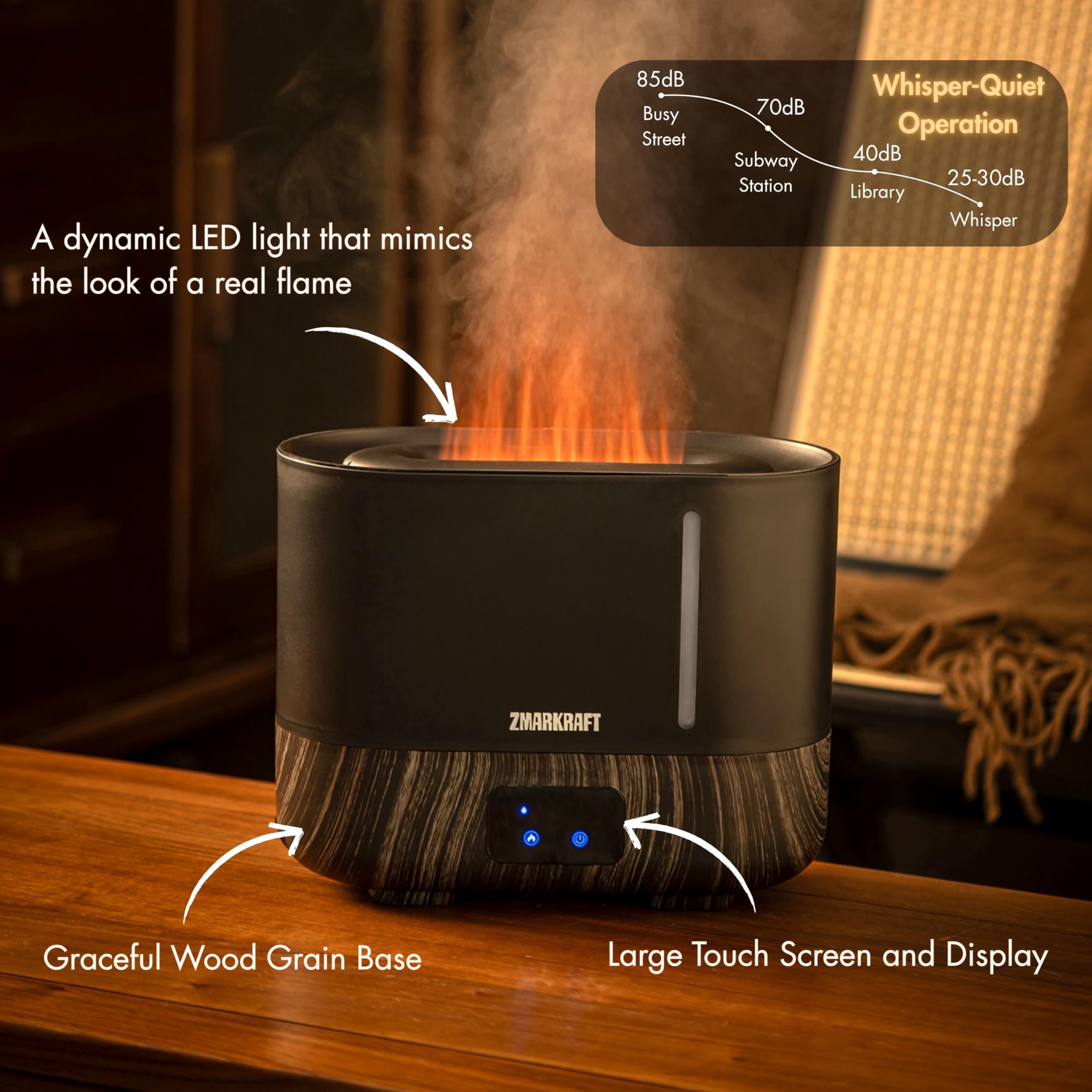 ZMARKRAFT® 3L Large Humidifier with Special Flame Light Effect, Quiet Ultrasonic Humidifying, Top Fill and Adjustable Mist Level, Cool Mist Humidifier for Any Season for Bedroom and Living Room