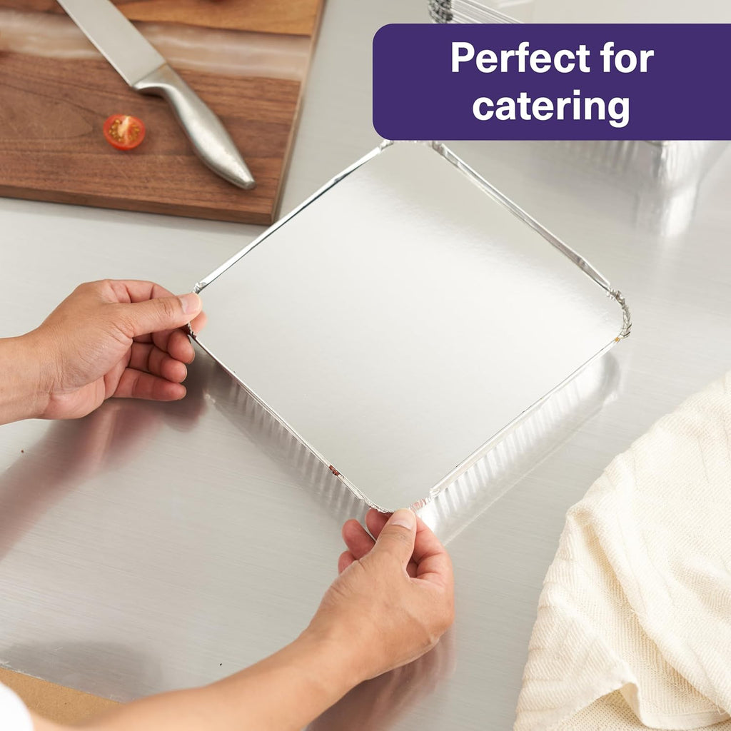 Matana 9-Inch Square Aluminum Pans with Lids - 25 Pack Disposable Foil Baking Trays & Food Containers