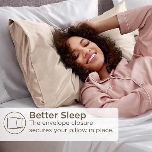 Bedsure Satin Pillowcase - Silky Queen Pillowcases for Hair & Skin | 4-Pack Beige 20x30 Inches