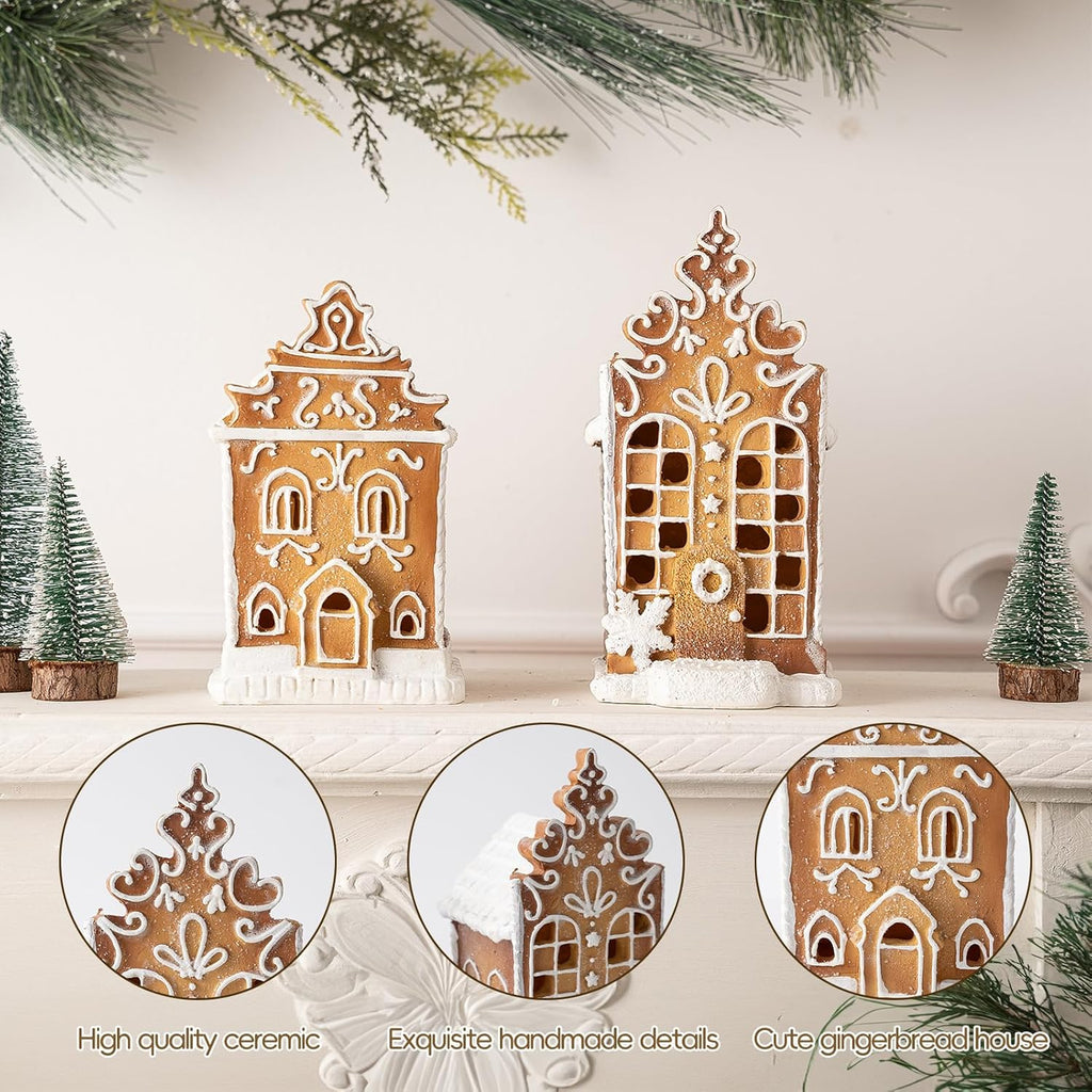 Regine Switzerland 2Pc Christmas Gingerbread Village House Figurines - Pre-Lit LED Table Decorations