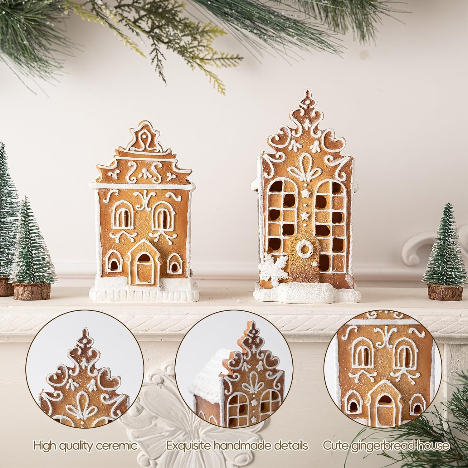 Regine Switzerland 2Pc Christmas Gingerbread Village House Figurines - Pre-Lit LED Table Decorations