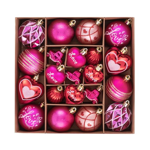 DecorbyHannah Valentines Day Ornaments Tree Decorations, 21ct Pink Red Heart Shaped Ornament Set for Tree, Valentine's Day Large Shatterproof Hanging Christmas Ball for Wedding Anniversary Party