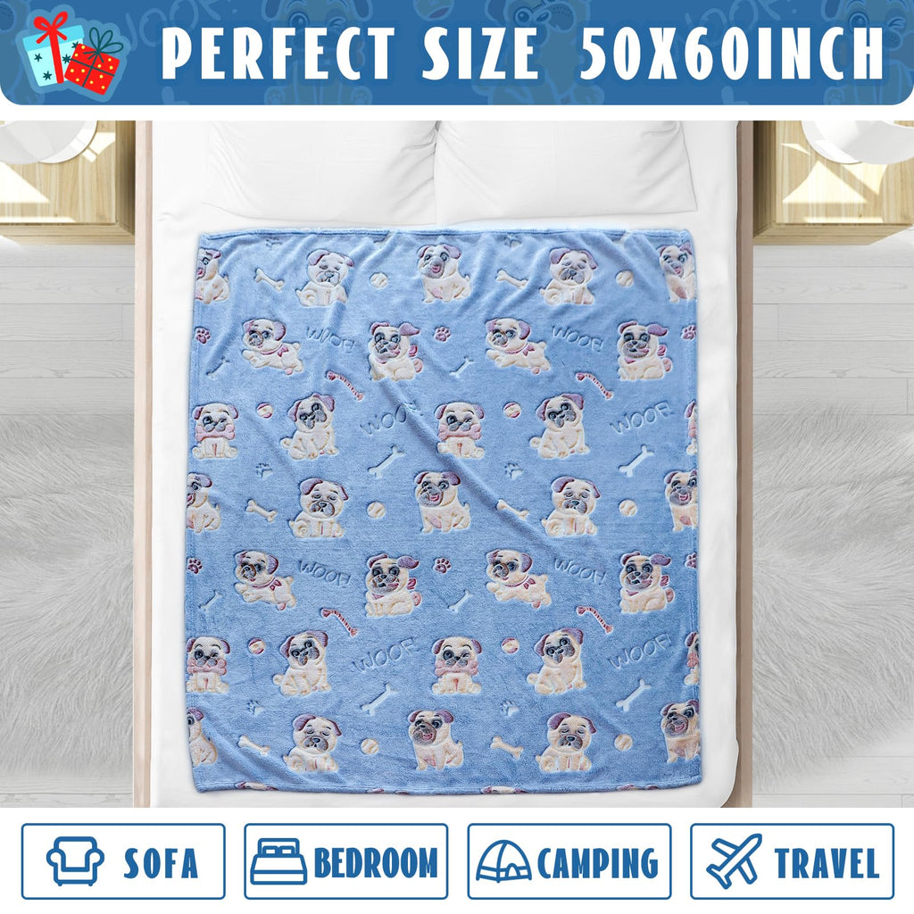 ORDM Glow in The Dark Blanket Dog Pattern Blankets Pug Gifts for Pug Lovers Doggy Throw Blanket Fleece for Kids Adults