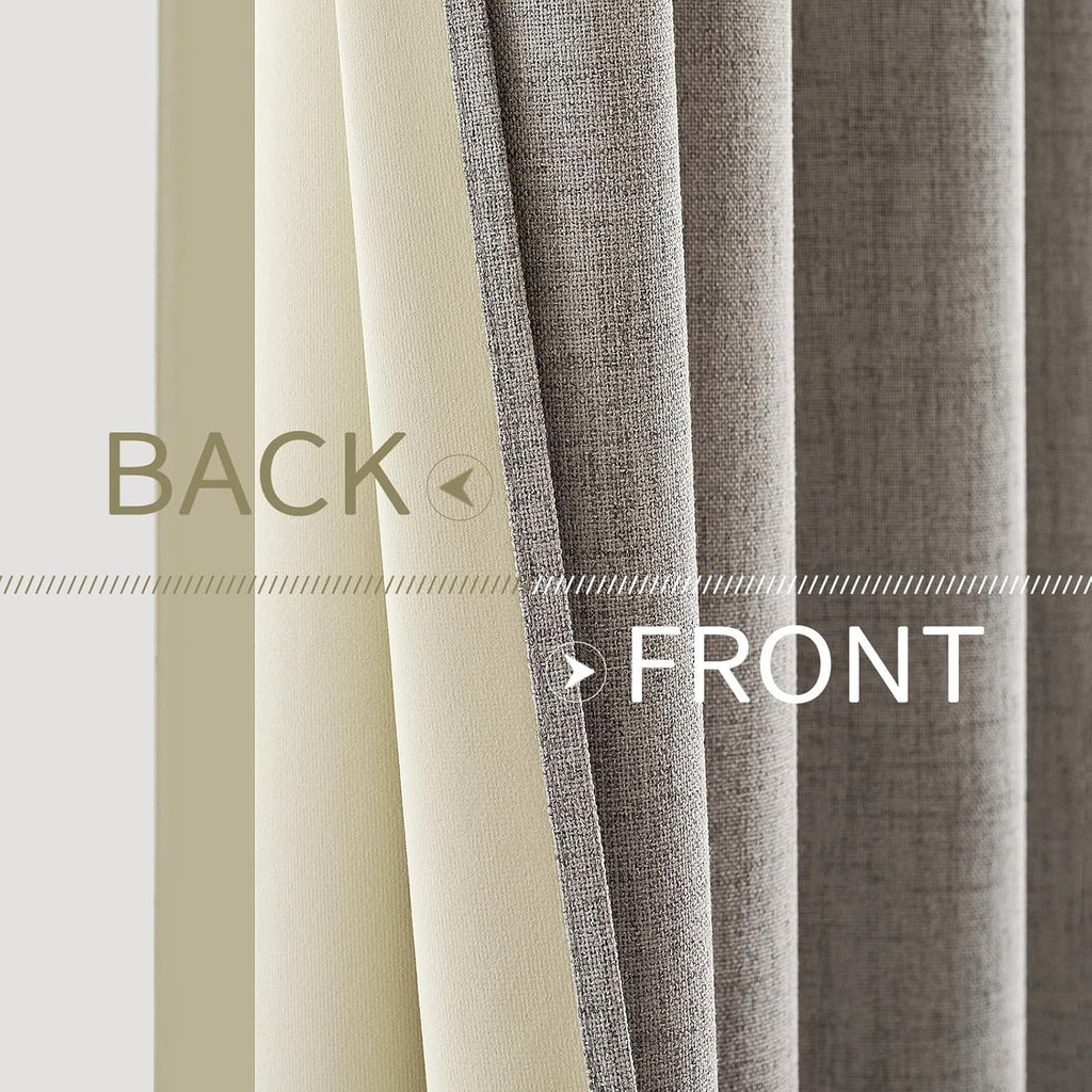 MIULEE 100% Blackout Linen Textured Curtains - Thermal Insulated Room Darkening Drapes | Warm Taupe, 52 x 96 Inch (2 Panels)