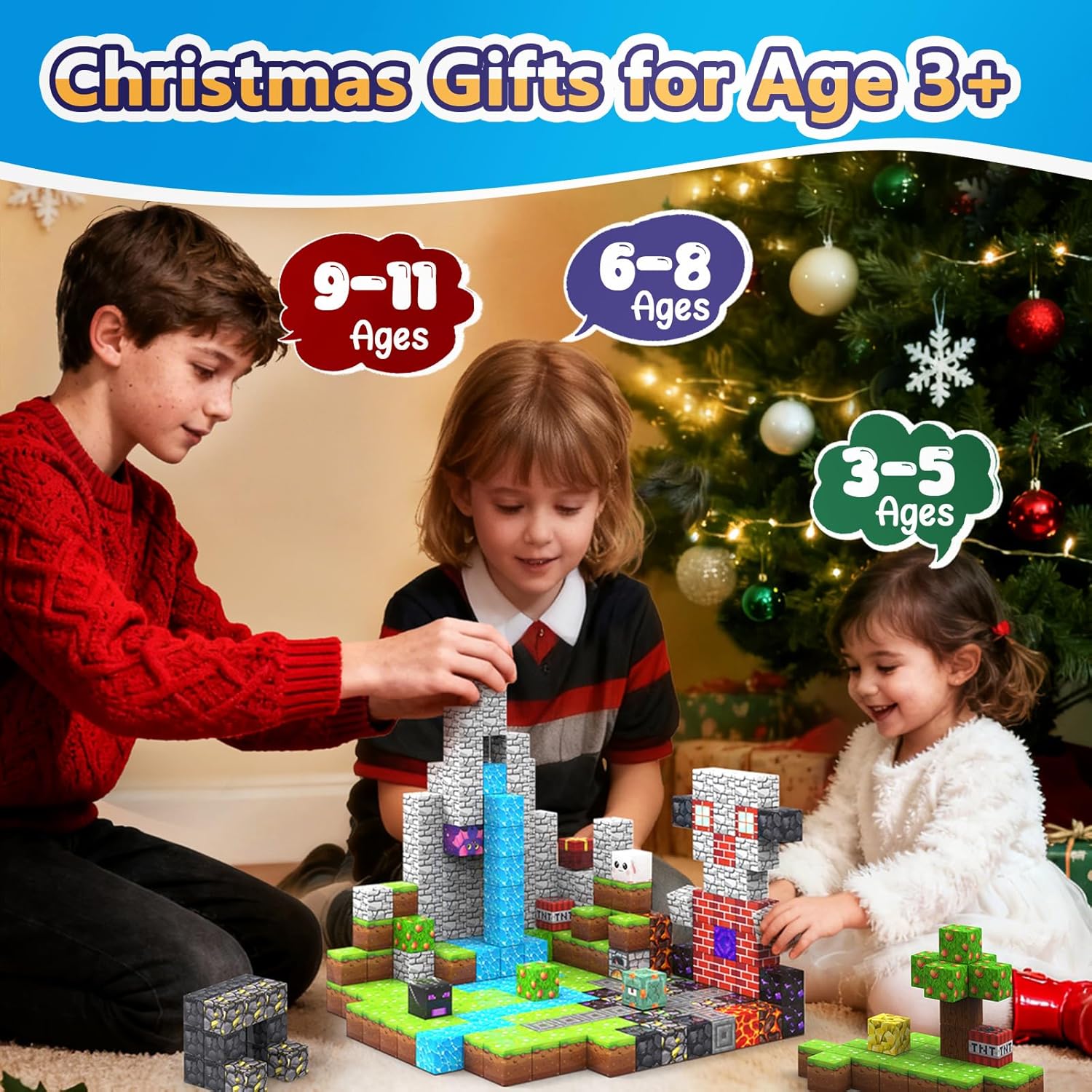 Magnetic Blocks by Skiennix - 150PCS Stacking Building Tiles for STEM Play | Perfect Birthday Gift for Ages 3-12