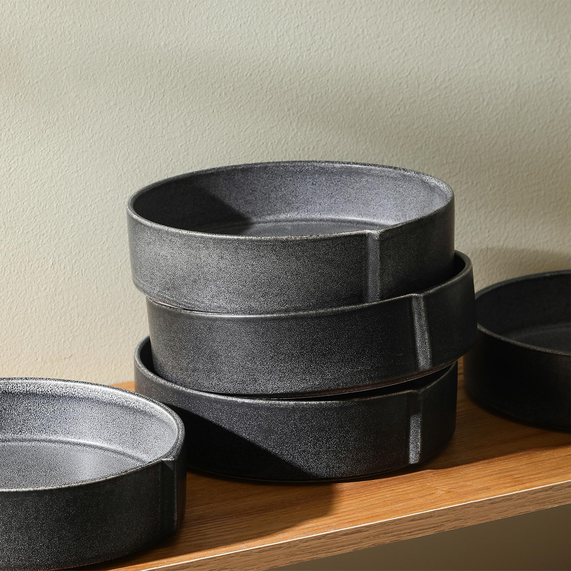 Stone Lain Bao 8-Piece Pasta Bowl Set Stoneware, Charcoal
