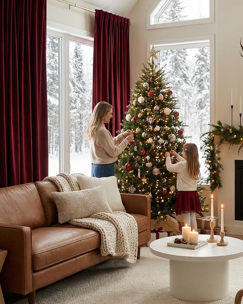 NICETOWN Pinch Pleat Velvet Blackout Curtains 96 In Long - Red 2 Panels, 40"W x 96"L