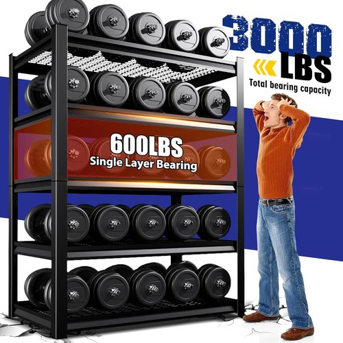 Garage Shelving | Heavy-Duty 5-Tier Metal Storage Unit - 3500 lbs Capacity, Adjustable, Black - 72"x59"x20"