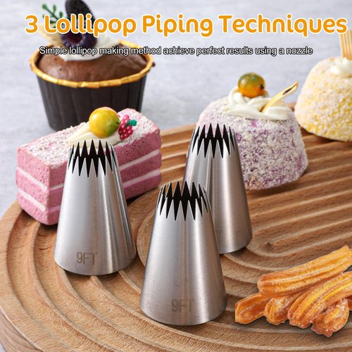 3Pcs Churro Piping Tip, Churro Bags and Tips Set, Stainless Steel 9FT Large Piping Tips, Open Star Pastry Tips for Cake Decorating with 20Pcs Disposable Piping Bags