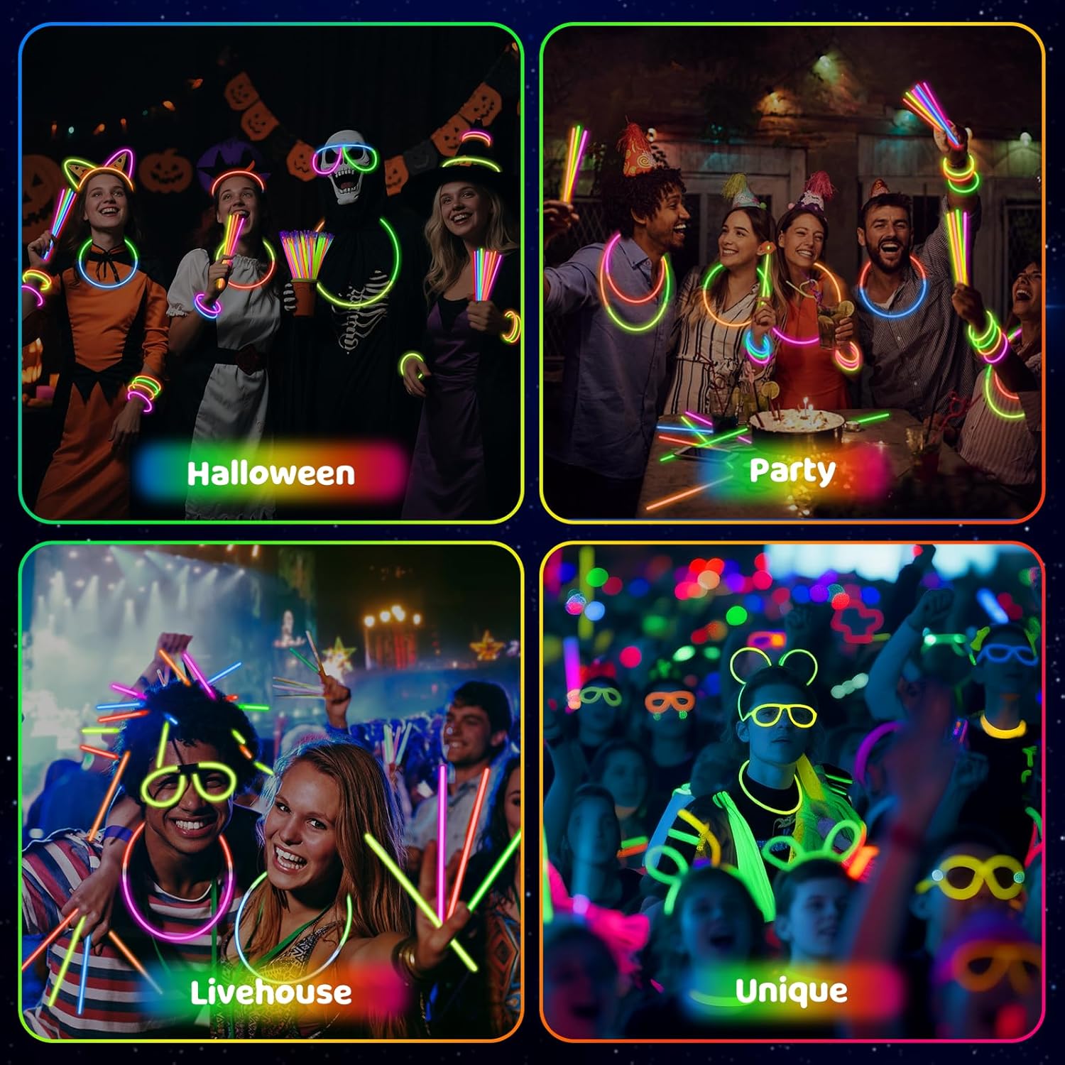 Mega-L Glow Sticks - 1000 Pcs Ultra Bright Glow Necklaces & Bracelets for Neon Parties | Bulk Party Supplies