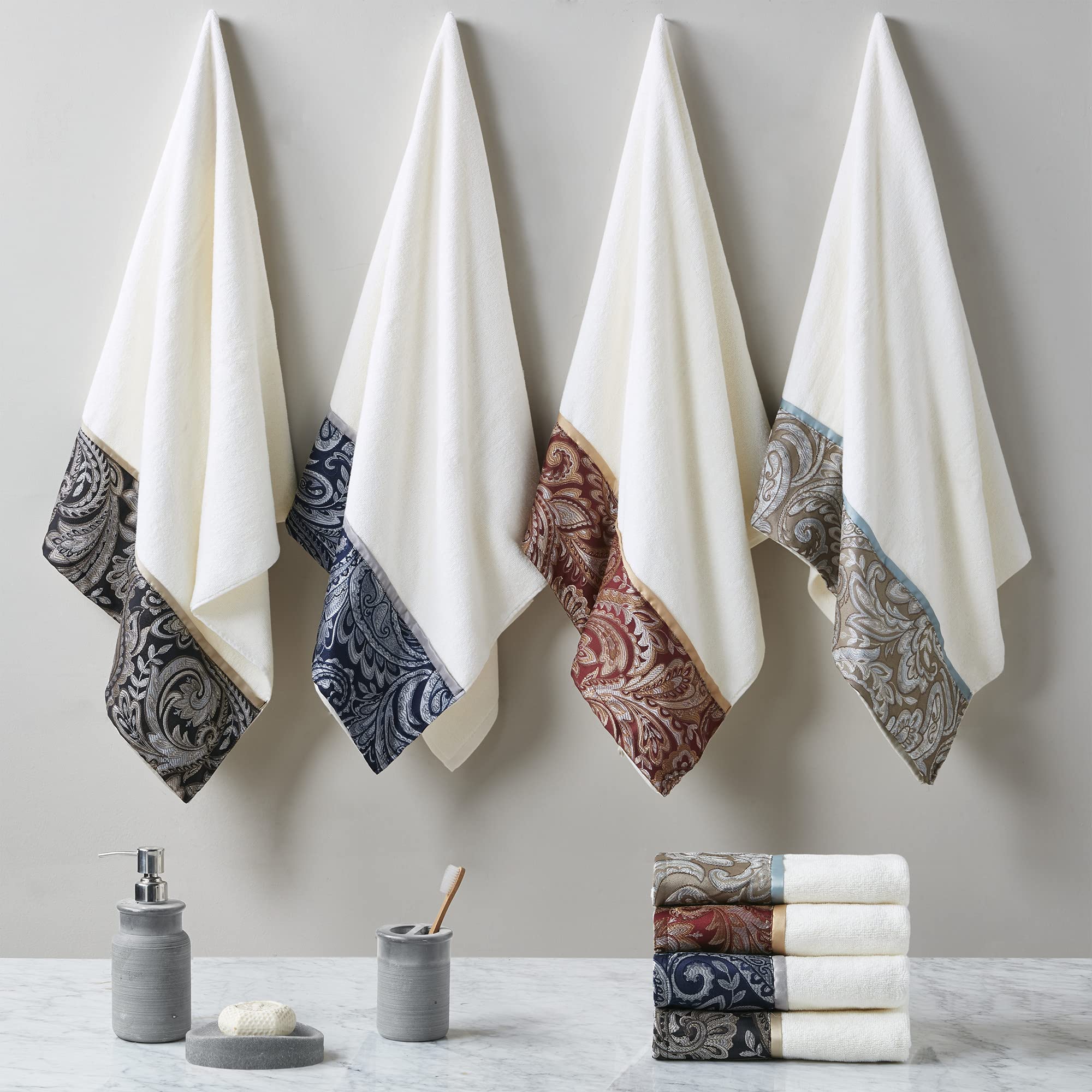 Madison Park - MP73-5310 Aubrey 6 Piece Jacquard Set for Bathroom, 2 Bath Hand Towels, 2 Washcloths, Spa Luxurious Textured Design, See Below, Blue