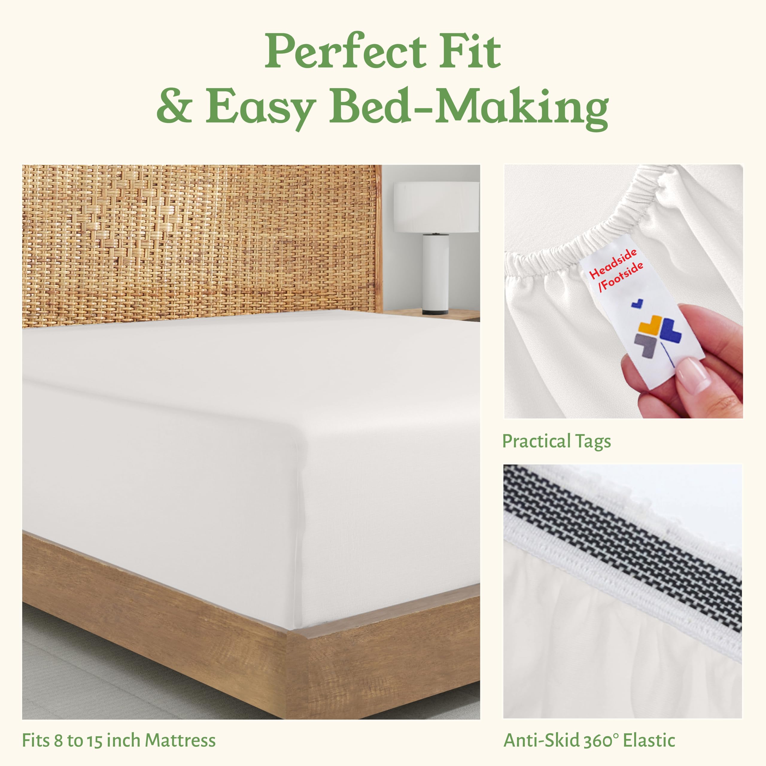 California Design Den 100% Organic Cotton Fitted Sheet Queen Size Only, Percale, Deep Pocket Fitted Sheet Queen, Lightweight, Snug-Fit, Crisp, All Around Elastic, 1 Pc - True Ivory