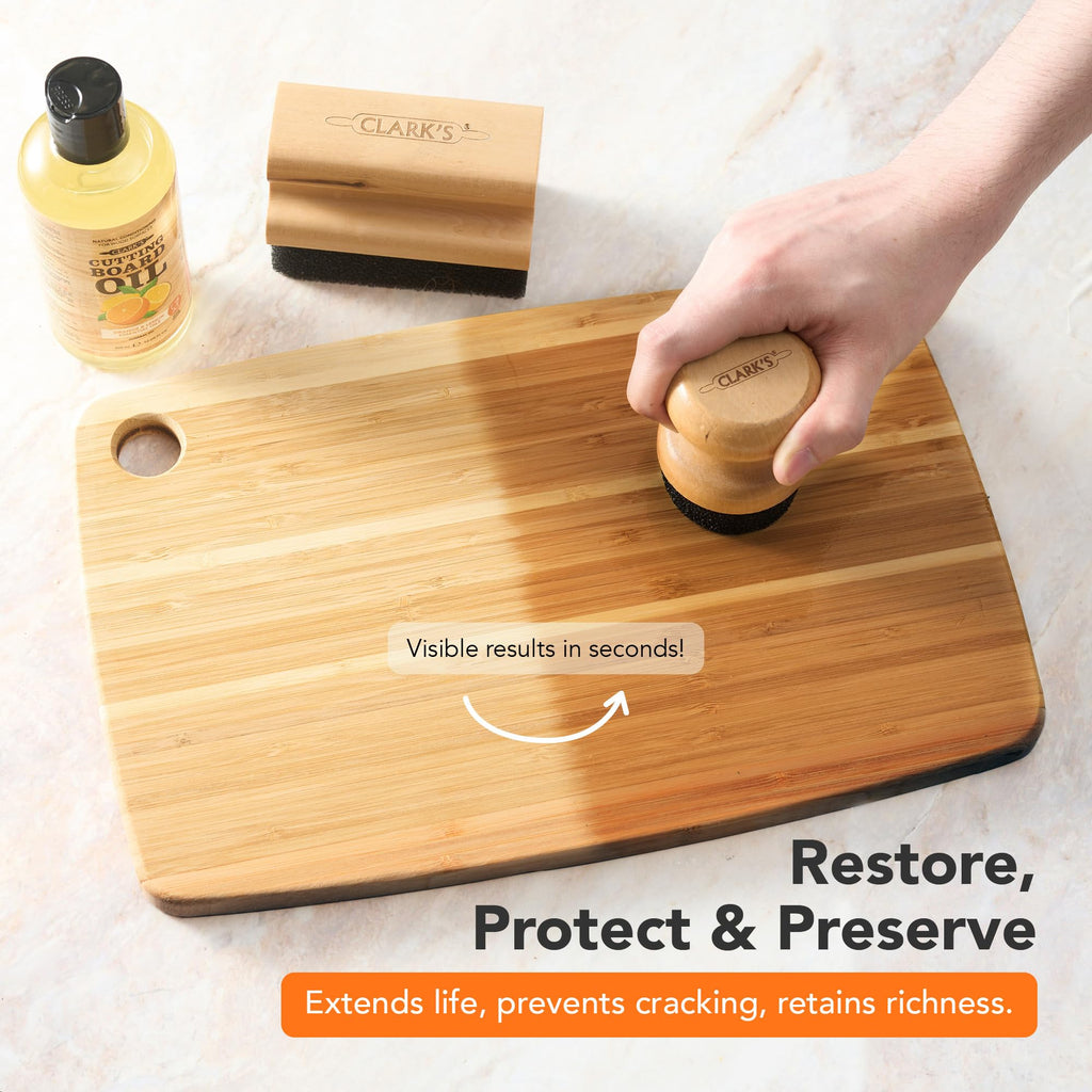 CLARK'S Food Grade Mineral Oil (12oz) and Carnauba Wax (6oz) Set - 100% Natural Butcher Block Oil and Cutting Board Wax - Food Safe Beeswax and Wood Cutting Board Oil with Orange & Lemon Extract