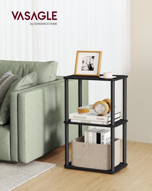 VASAGLE Superfast Toolless Assembly, 3-Tier Shelf for Living Room, Standing Shelf, Bookshelf, Bedroom, Kitchen, 9.4 x 15 x 27.8 Inches, Ebony Black and Ink Black ULLS153B01