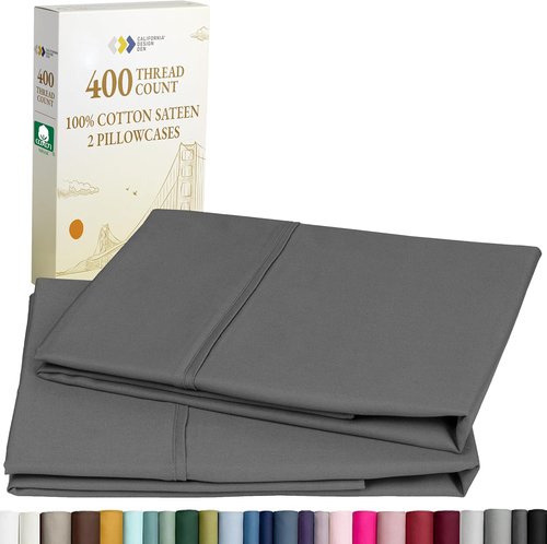 California Design Den Pillowcase Set | Standard Queen Size - 400 Thread Count, 100% Cotton Sateen, Soft & Breathable - Grey