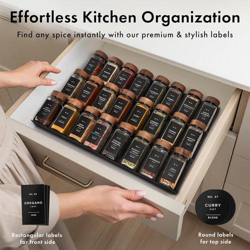 EDELHAUS® Square Spice Jars - Acacia Wooden Lids, Shaker Inserts & 240 Labels | 24-Pack Glass Containers (4.3 in × 1.8 in)