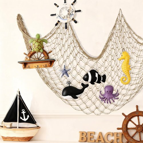 Patioland Decorative Fishing Net 2 Pack, 80x40 Inch Large Caramel Fish Net Decor for Wall, Photo Display, Nautical Mermaid Pirate Ocean Themed Beach Hawaii Under the Sea Party Decorations