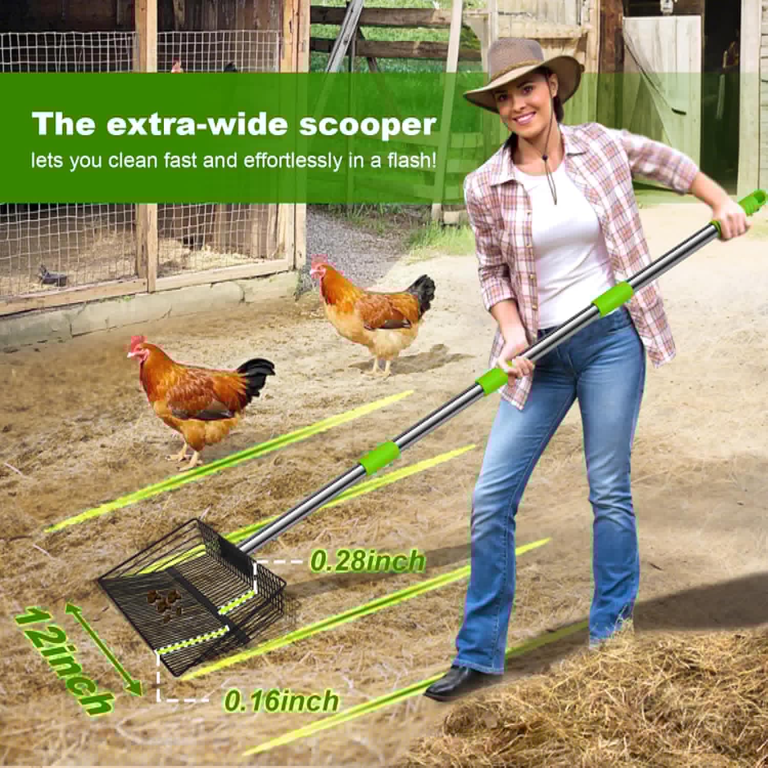 Skiennix Chicken Poop Scooper - 12-Inch Heavy Duty Litter Shovel with Stainless Steel Handle | 4-in-1 Design