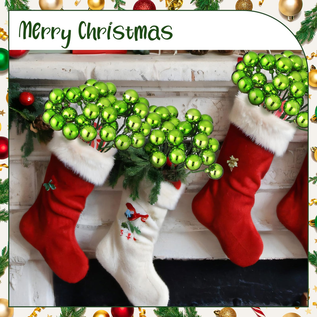Syhood 12 Set 7.9 Inch Christmas Ball Ornaments on Wired Picks Shatterproof Xmas Lime Green Ball Picks for Christmas Tree Vase Wreath Stairs Garland Decoration Supplies