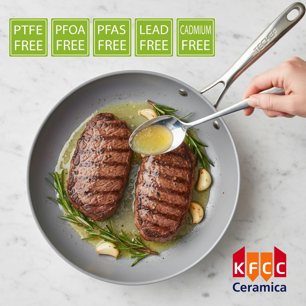 TECHEF - CeraTerra 12" Ceramic Nonstick Frying Pan Skillet with Glass Lid, (PTFE, PFAS, and PFOA Free), Dishwasher Oven Safe, Stainless Steel Handle, Induction-Ready, Made in Korea (12-in with Lid)