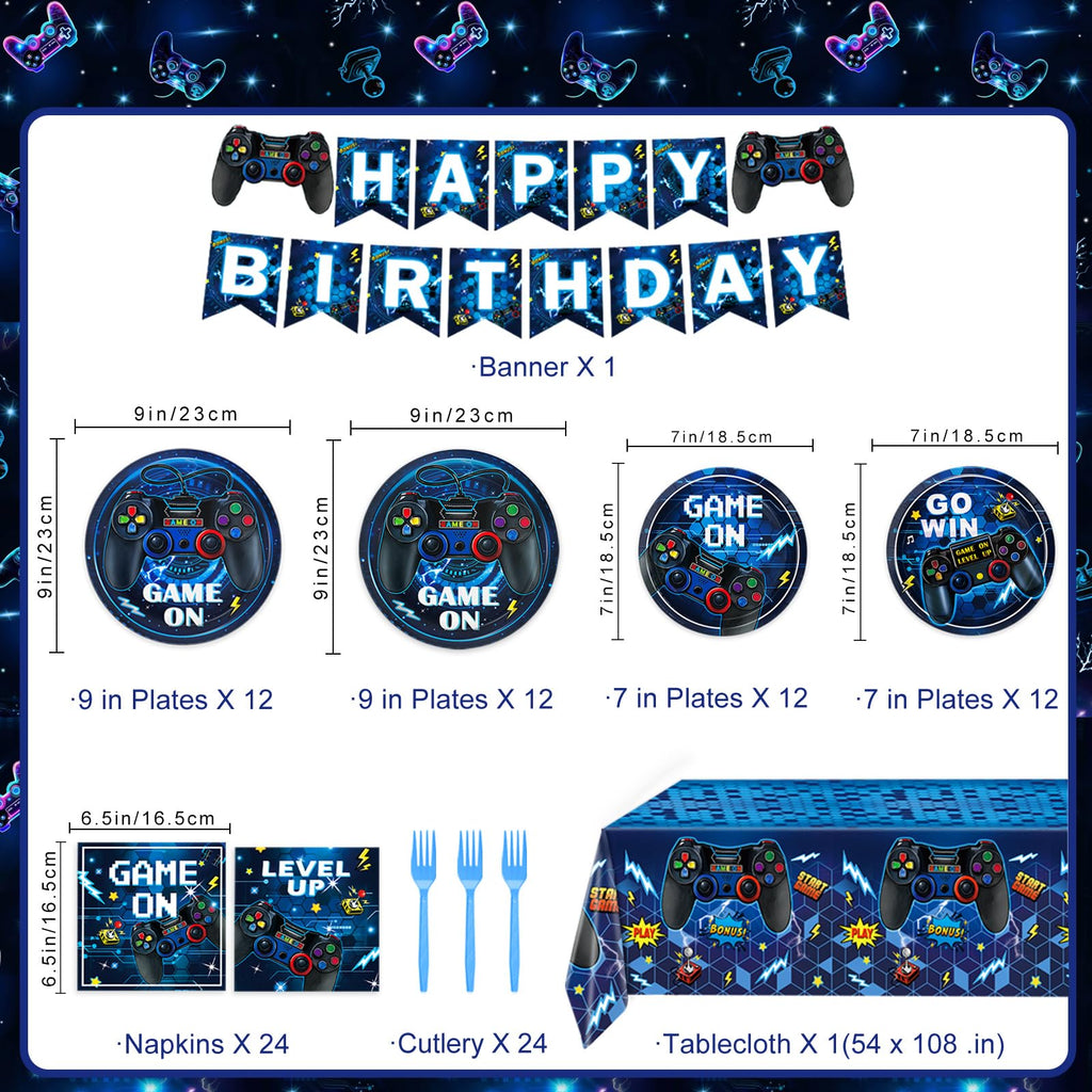 Video Game Birthday Decorations, Level Up Party Supplies Includes Plates, Napkins, Forks, Banner, Tablecloth for Boys Gamer Birthday Party Decorations, Serves 24