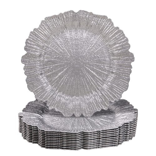 MAONAME Silver Charger Plates Set of 12, Reef Plate Chargers for Dinner Plate, Plastic Decorative Plates for Table Setting, Thanksgiving, Christmas
