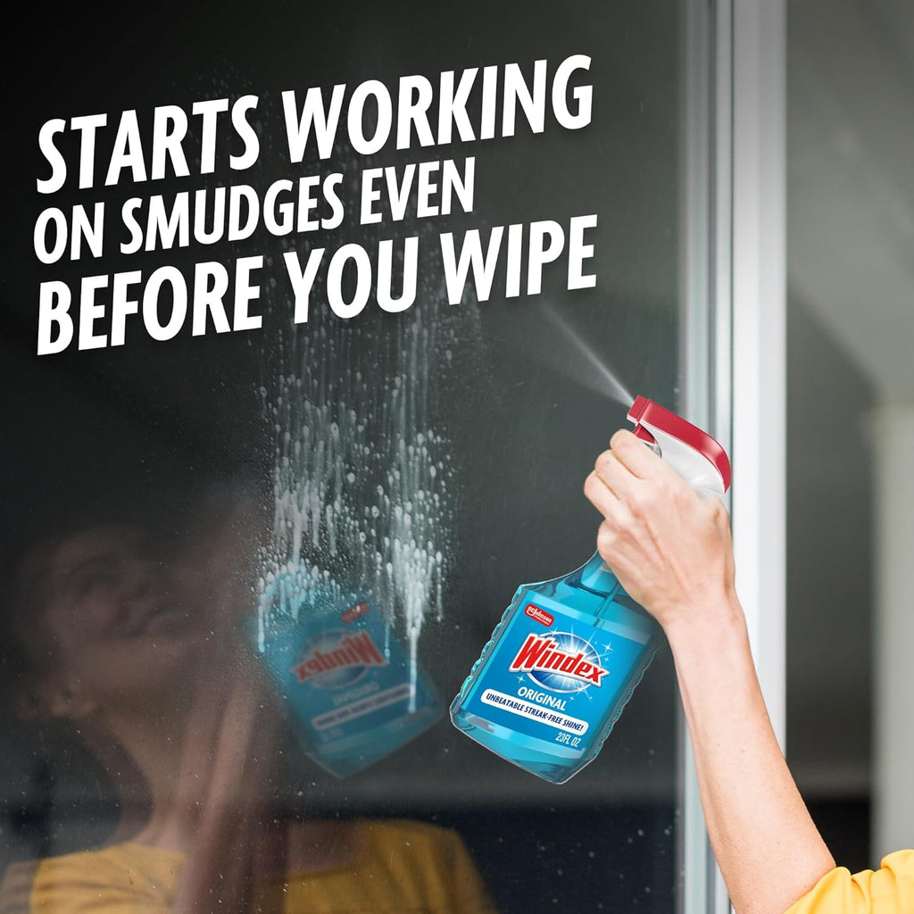 Windex Glass Cleaner Spray - Prevents Leakage & Breakage | Original Blue Scent, 23 Fl Oz (Pack of 2)