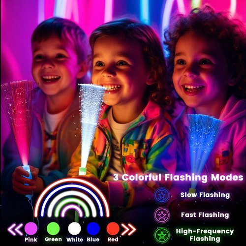LovesTown 24PCS Glow Sticks Party Supplies, 3 Modes Colorful Flashing Glow in the Dark Toys LED Light Up Sticks Fiber Optic Wand for Kids Party Favors Birthday Wedding