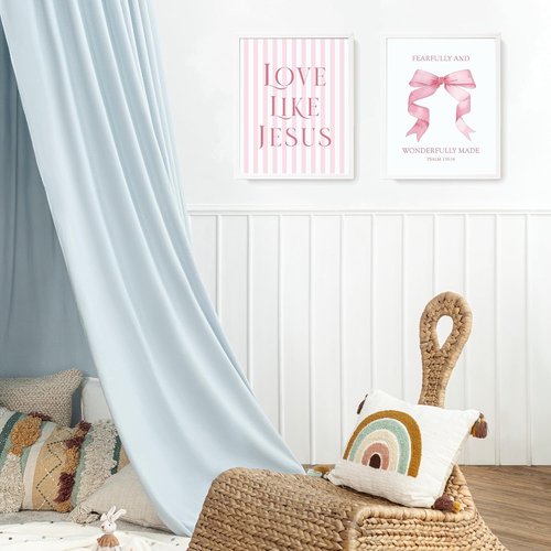 LARTSFRO Coquette Pink Bow Wall Art - Inspirational Christian Decor for Bedroom & Dorm | Set of 4 Unframed 10x8 Inch Prints
